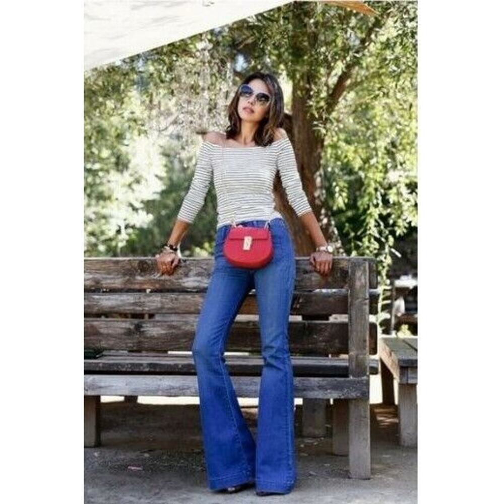 SLY Brand Womens' Charlotte Kick high rise wide-leg Flare Jeans waist 24/25